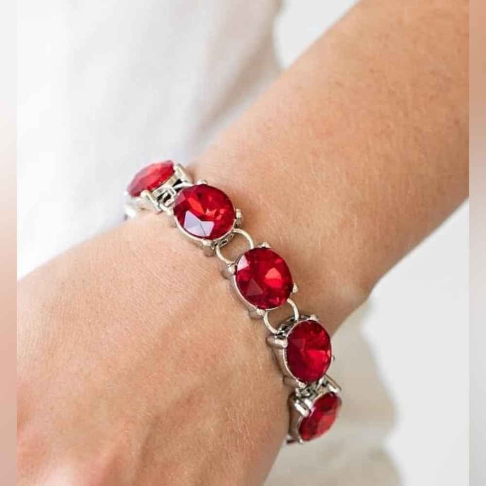 🌹Bold red rhinestone silver bracelet